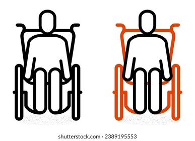 Man on wheelchair, front view, disabled simple line icon, vector