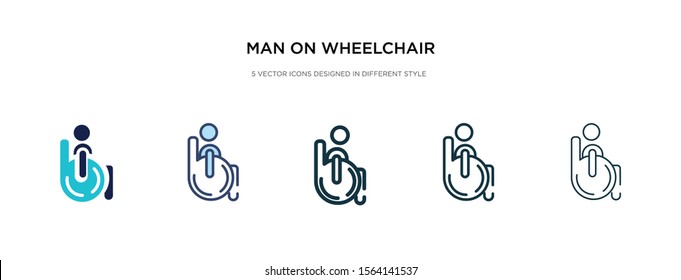 man on wheelchair icon in different style vector illustration. two colored and black man on wheelchair vector icons designed in filled, outline, line and stroke style can be used for web, mobile, ui