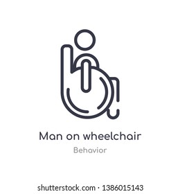 man on wheelchair outline icon. isolated line vector illustration from behavior collection. editable thin stroke man on wheelchair icon on white background