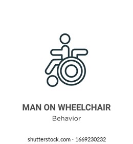 Man on wheelchair outline vector icon. Thin line black man on wheelchair icon, flat vector simple element illustration from editable behavior concept isolated stroke on white background