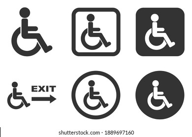 Man on a wheelchair, people with disabilities, icons for the disabled for shopping malls and buildings Isolated on white background