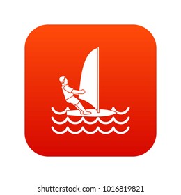 Man on windsurf icon digital red for any design isolated on white vector illustration