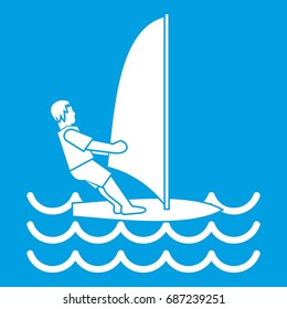 Man on windsurf icon white isolated on blue background vector illustration