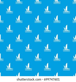 Man on windsurf pattern repeat seamless in blue color for any design. Vector geometric illustration