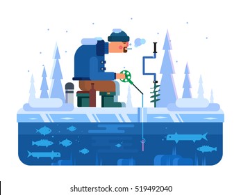 Man on winter fishing