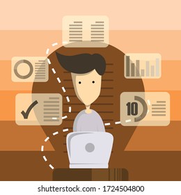 Man on working flat illustration. Element for design. EPS 10 Format.  