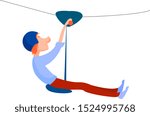 Man on zip line, illustration, vector on white background.