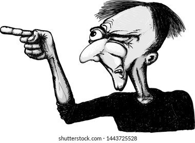 A man with one eye closed aiming a finger pistol at something.