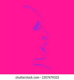 Man of one line. Vector illustration of a black man face on a color background.