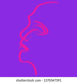 Man of one line. Vector illustration of a black man face on a color background.