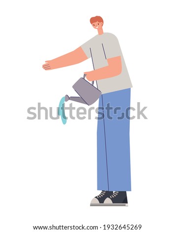 man with one water can in the hand vector illustration design