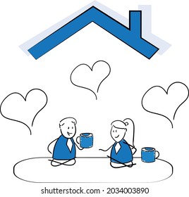 Man online call to loved one woman. Online love or love concept. Heart sign.isolated vector illustration doodle art. Call friend online chat. Social media flirt