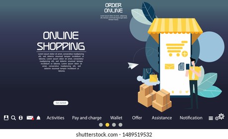 Man Online shopping,order online,Vector  Creativity modern Idea and Concept illustration  flat design Infographic template.