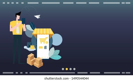 Man Online shopping,order online,Vector Creativity modern Idea and Concept illustration flat design.