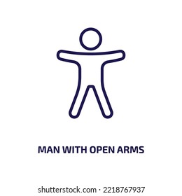 man with open arms icon from general collection. Thin linear man with open arms, hold, arm outline icon isolated on white background. Line vector man with open arms sign, symbol for web and mobile