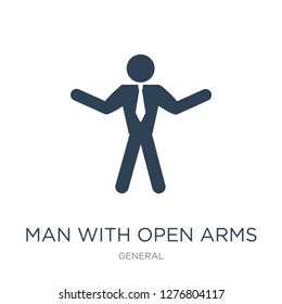 man with open arms icon vector on white background, man with open arms trendy filled icons from General collection, man with open arms vector illustration