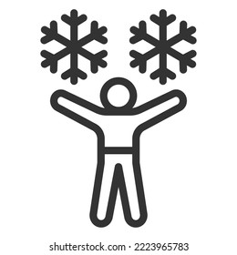 Man with open arms and snowflakes - icon, illustration on white background, outline style