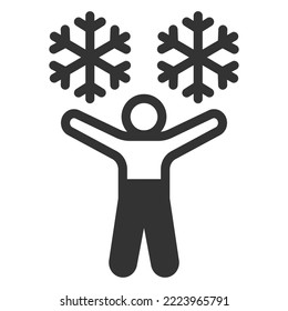 Man with open arms and snowflakes - icon, illustration on white background, glyph style