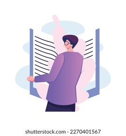 hombre abrir el libro diseño vectorial de ilustración de estilo plano 