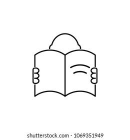 a man with an open book icon. Element of knowledge for mobile concept and web apps. Thin line icon for website design and development app development. Premium icon on white background