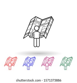 A man with an open card multi color icon. Simple thin line, outline vector of navigation icons for ui and ux, website or mobile application