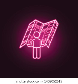 a man with an open card neon icon. Elements of Navigation set. Simple icon for websites, web design, mobile app, info graphics