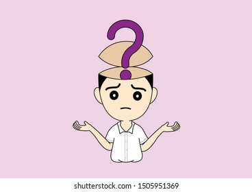 Man with open empty head and question mark in head, Cartoon vector illustration