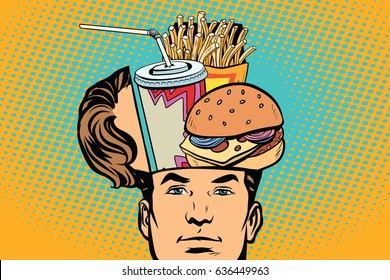 Man with an open head fast food