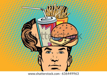 Man with an open head fast food