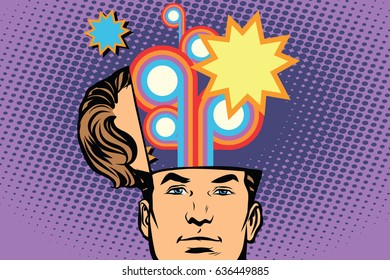 Man with an open head festival fireworks carnival celebration