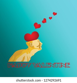 A man with an open head thinking about Red hearts for Valentine Day concept. Vector illustration.