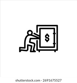 A man open his safety box outline icon. figure line art illustration.