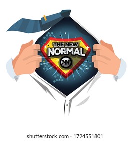 A man open his shirt to show "New Normal " typographic - vector illustration