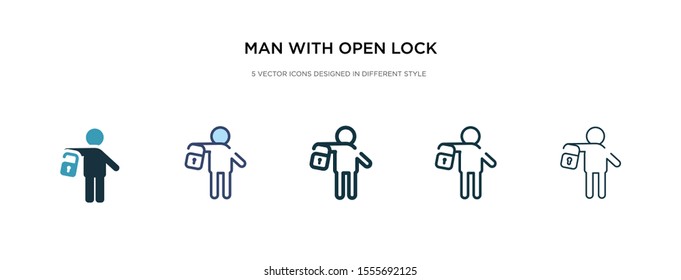 man with open lock icon in different style vector illustration. two colored and black man with open lock vector icons designed in filled, outline, line and stroke style can be used for web, mobile,