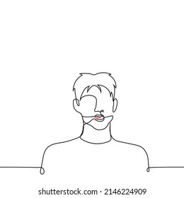 Man With Open Mouth Licks His Lips - One Line Drawing Vector. Concept Of Thirst, Seduction, Chapped Lips, Pickup Artist Trying To Flirt