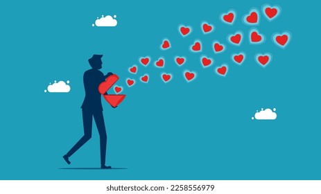 man open red heart. The concept of love and trust. Spread the love. vector illustration