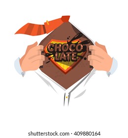 Man open shirt to show "Chocolate symbol " in comic style. chocolate lover concept - vector illustration