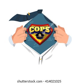 man open shirt to show "Cops icon" in comic style - vector illustration