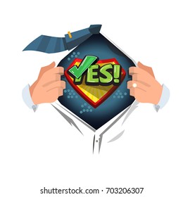 man open shirt to show "Yes" typographic or symbolic. say yes to everything concept - vector illustration