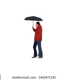 a man with an open umbrella in his hand is a side view