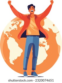 Man with opening arms , youth day flat illustration, revolution, people emotions, 12 aug