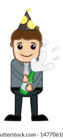 Man Opening Champagne Bottle - Cartoon Business Character