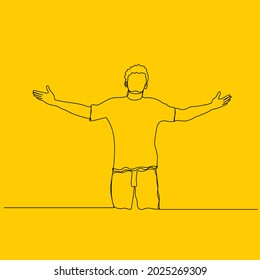 a man opening his both hand in one line vector illustration