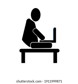 a man opening laptop icon flat with vector illustration - silhouette style vector icons