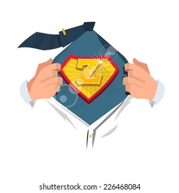 man opening shirt to show alphabet "Z" in superhero style. alphabet concept - vector illustration