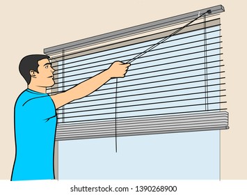 Man Opening A Shutter - Jalousie Window