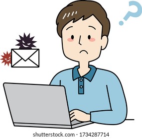 Man opening spam message with question mark
