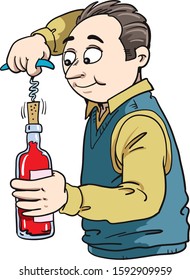 A man opens a bottle of wine