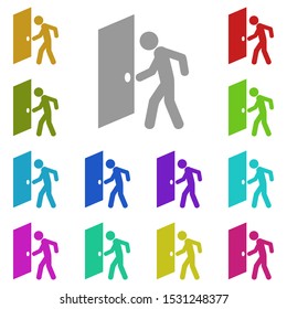 man opens the door multi color icon. Simple glyph, flat vector of universal icons for UI and UX, website or mobile application