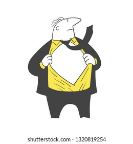 A man opens his shirt.